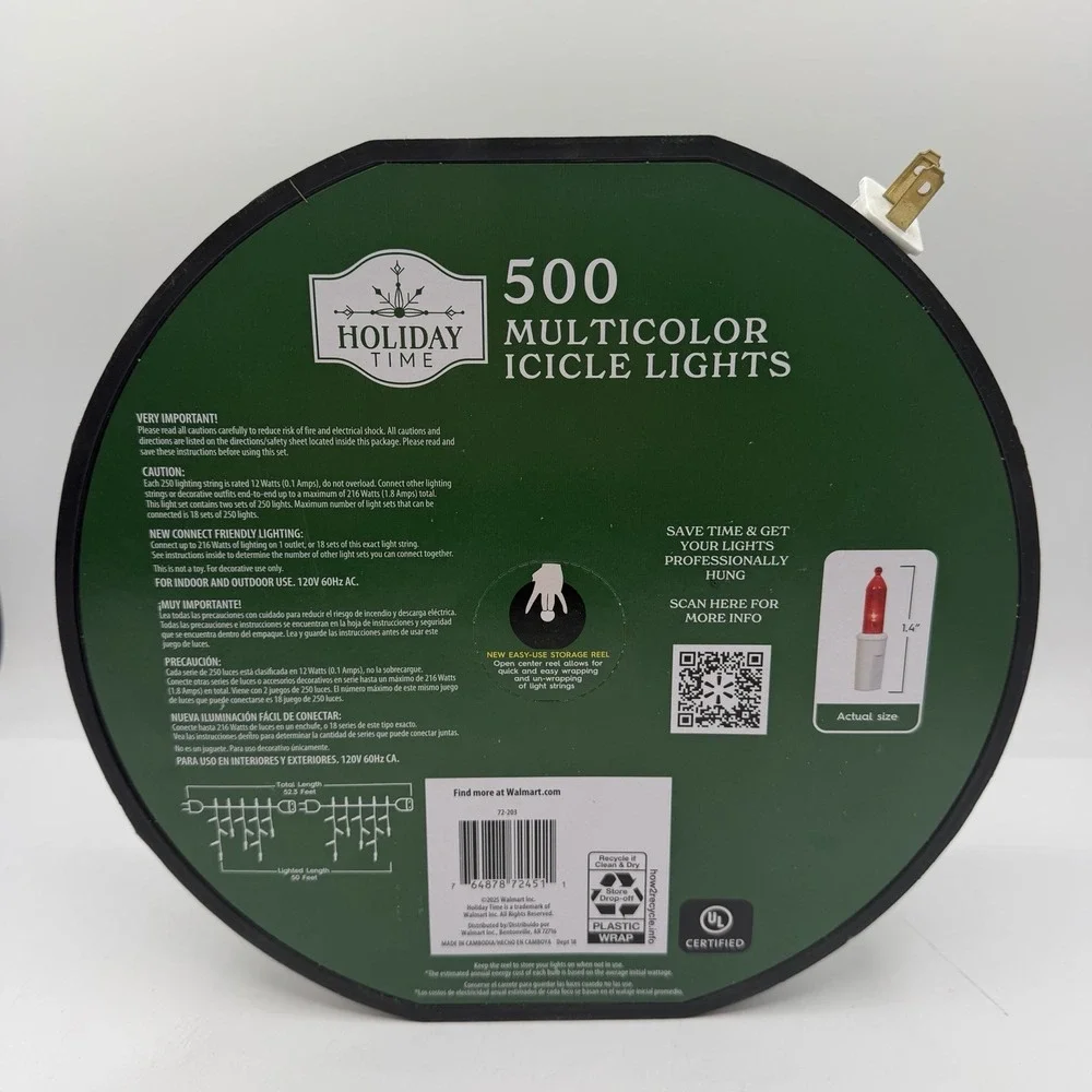 Holiday Time 500 CT‎ Multicolor LED Icicle Lights White Wire Christmas Decor NEW